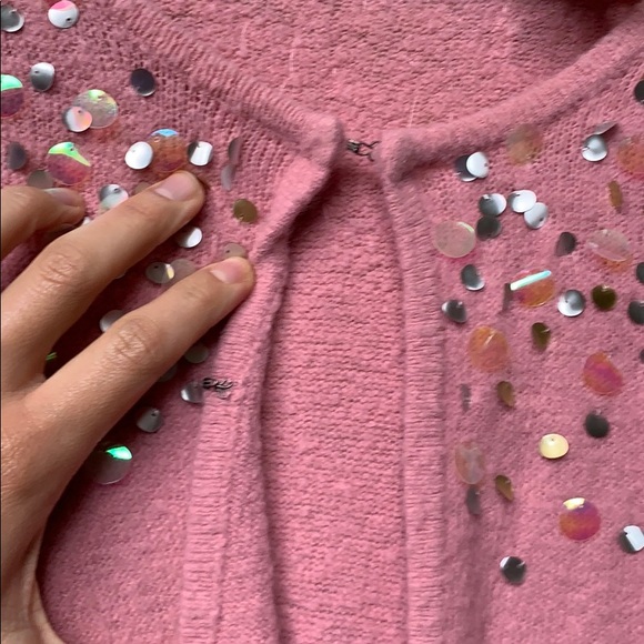 $25/2 LUX. Pink Cardigan with Sequins and Shiny Sparkles - Picture 5 of 10